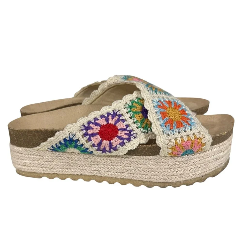 Dirty Laundry Crochet Granny Square Platform‎ Slide Sandals Size 7.5